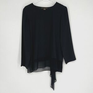 Harari Top Womens S‎ Black Silk Blouse Long Sleeve Classic Staple Capsule